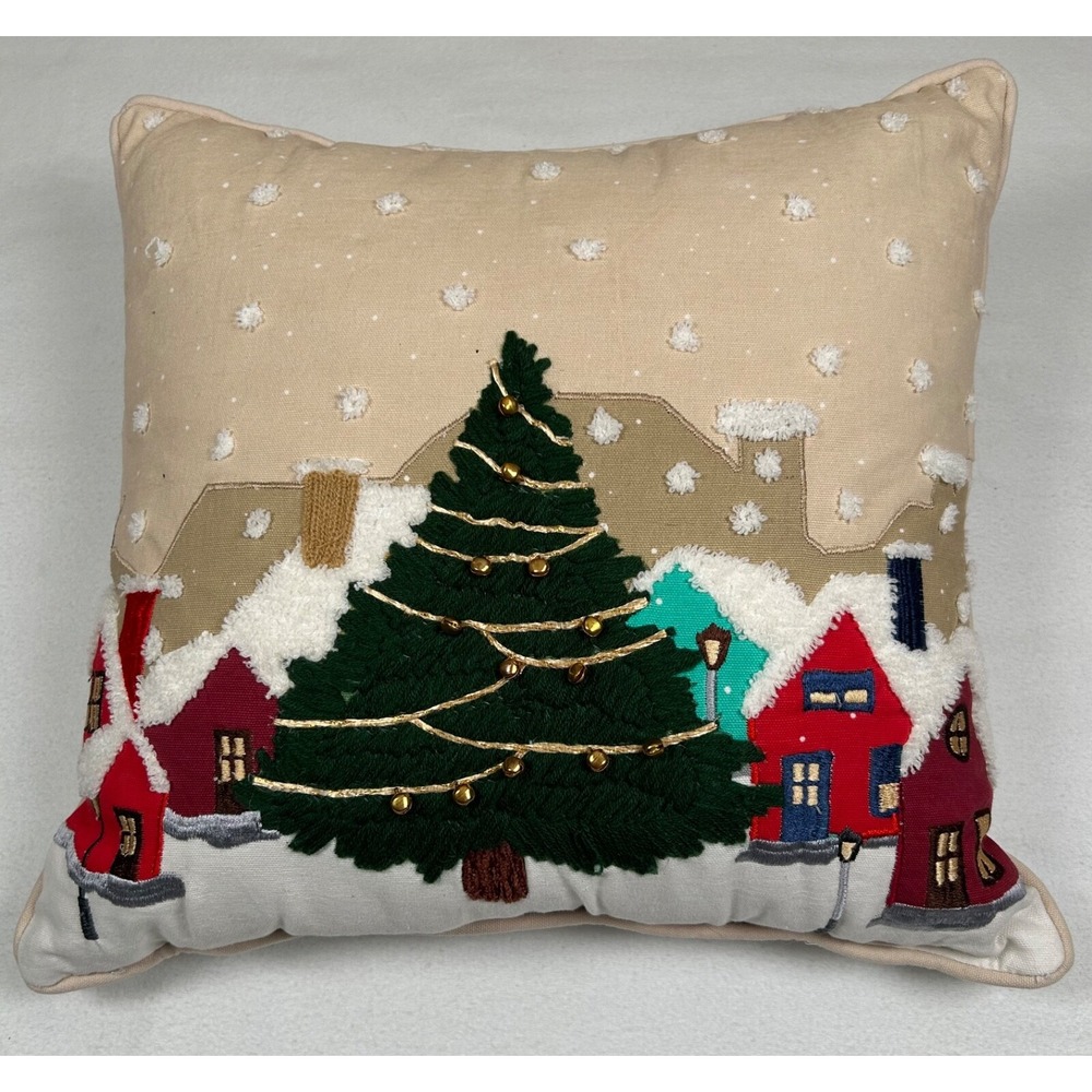 Christmasβ Decorative Pillow Holiday House Tree Embellished 3D Texture